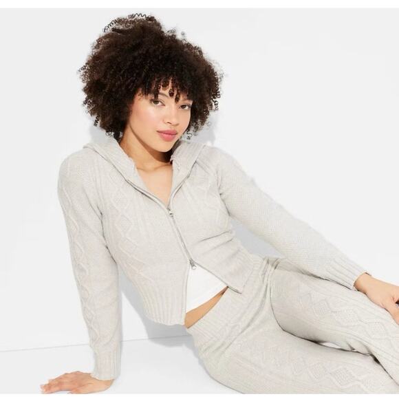 Wild Fable Women's Cable Zip Hoodie Sweatshirt Light Gray M NWT - Picture 3 of 7